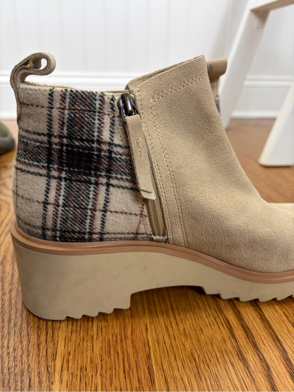TOMS Maude Wedge Ankle Bootie with Plaid Heel Accent (10) - Picture 4 of 8